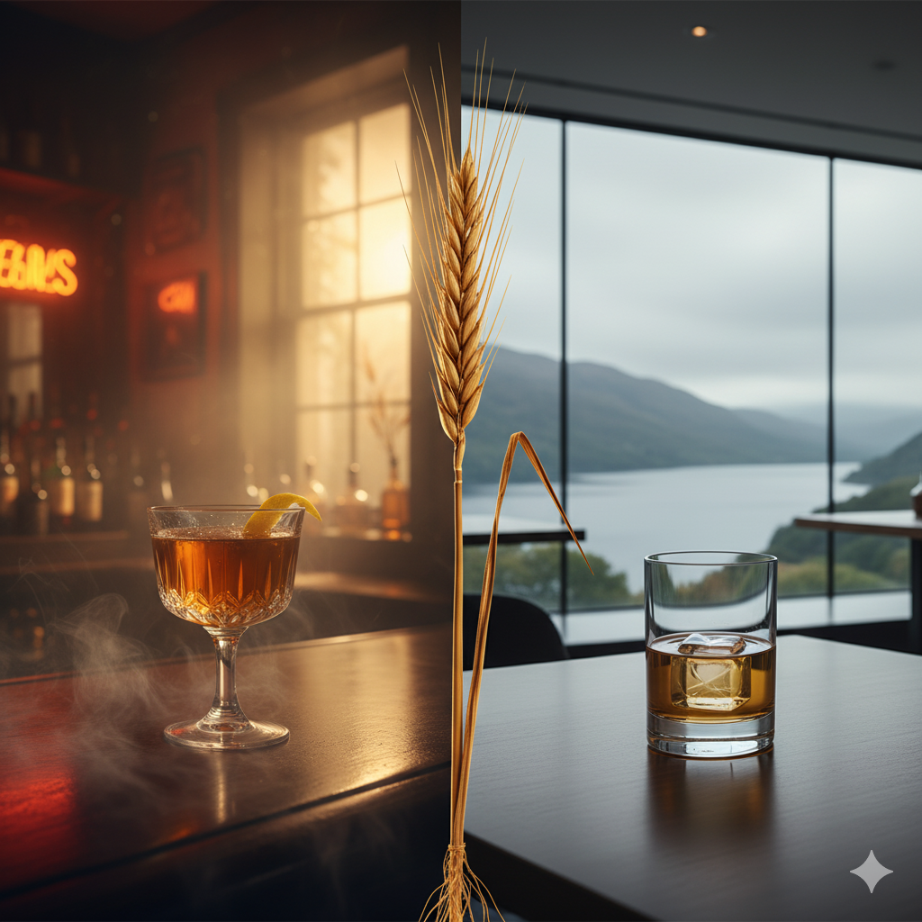 Sazerac cocktail and Scottish rye pour